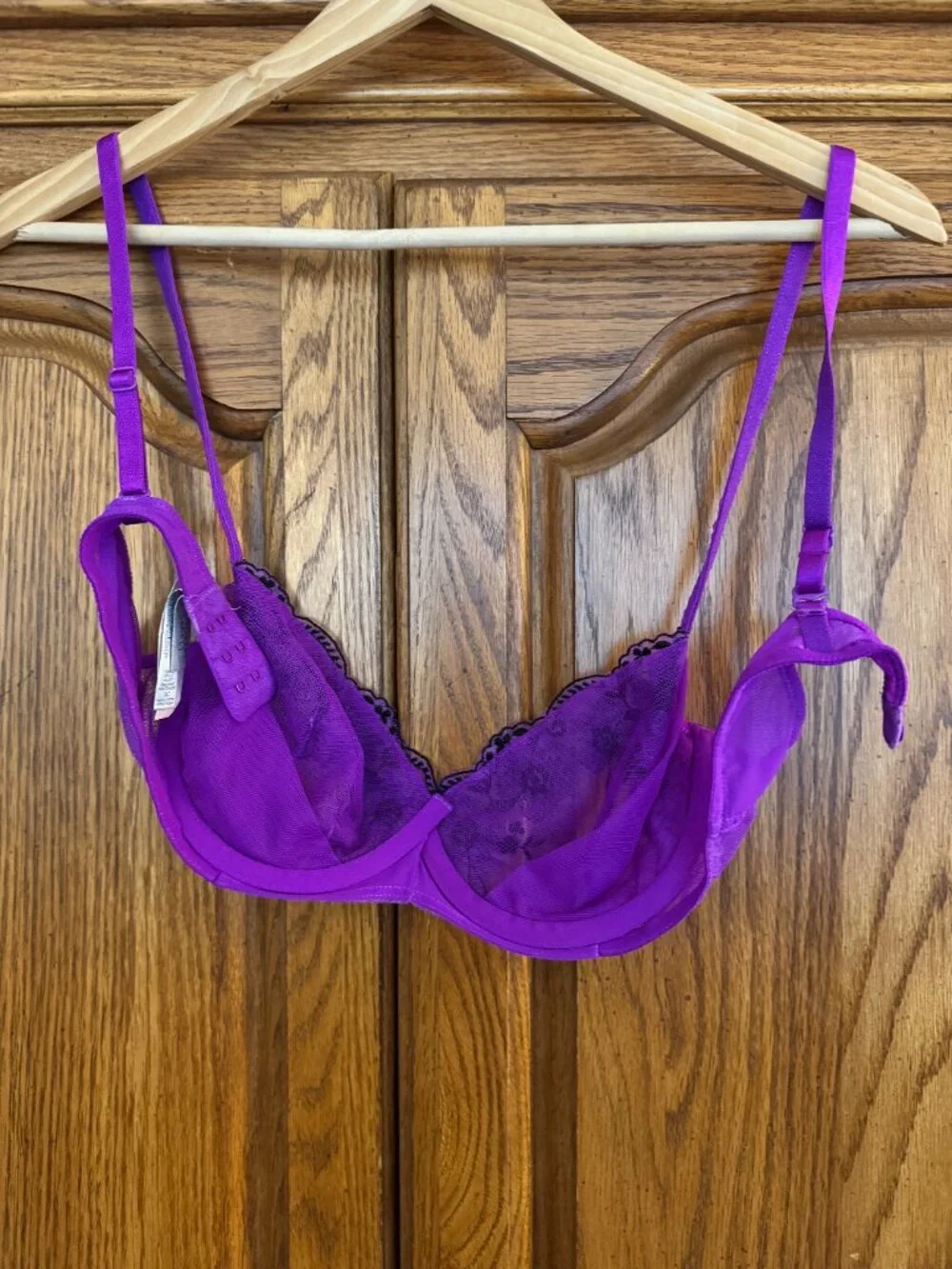 Victoria's Secret Purple Lace Underwire Bra with Black Floral Embroidery
